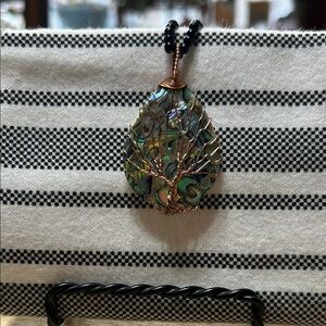 Handmade Wire-Wrapped Natural Abalone “Sea Opal” Shell Tree of Life Pendant
